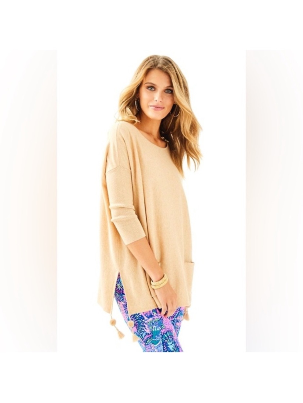 Lilly Pulitzer beige Elba 3/4 Sleeve sweater